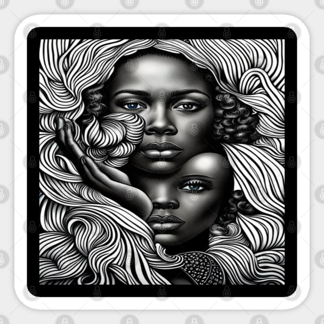 Black & White Abstract African American Women Sticker by Cheri Carlisa Designs